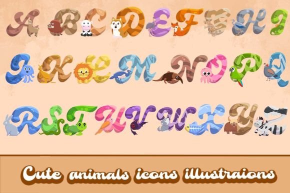 Cute Animals Icons Illustrations for Graphics and Selling
